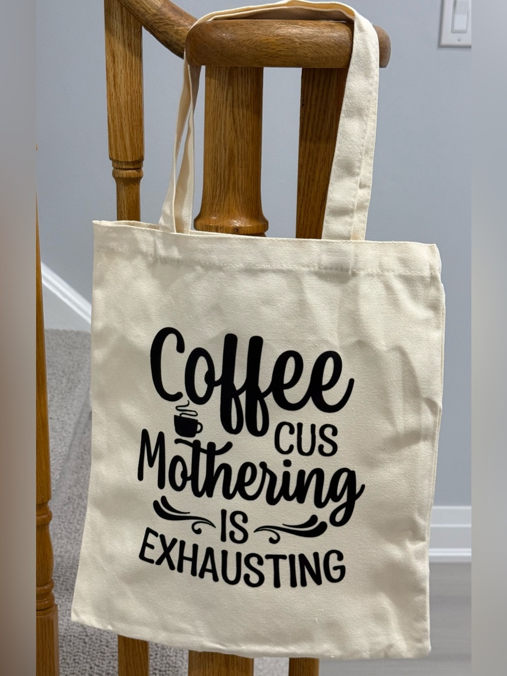 Cream Canvas Tote Bag with Black Script